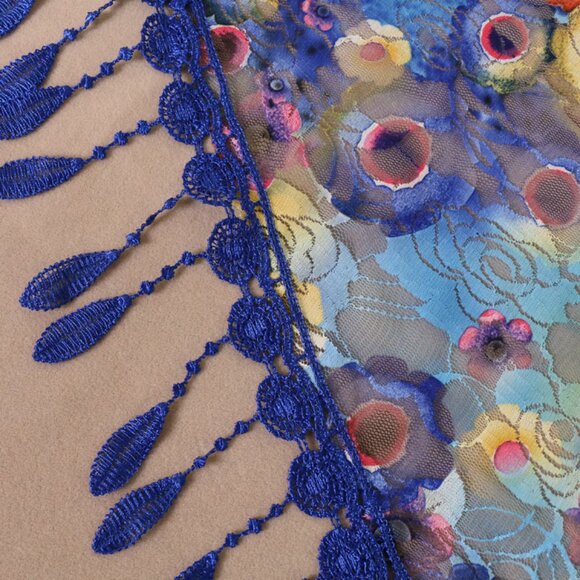 2/$30 Blue Floral Lace Fringe Scarf Shawl Wrap Sheer Lightweight Boho Vintage - Picture 4 of 7